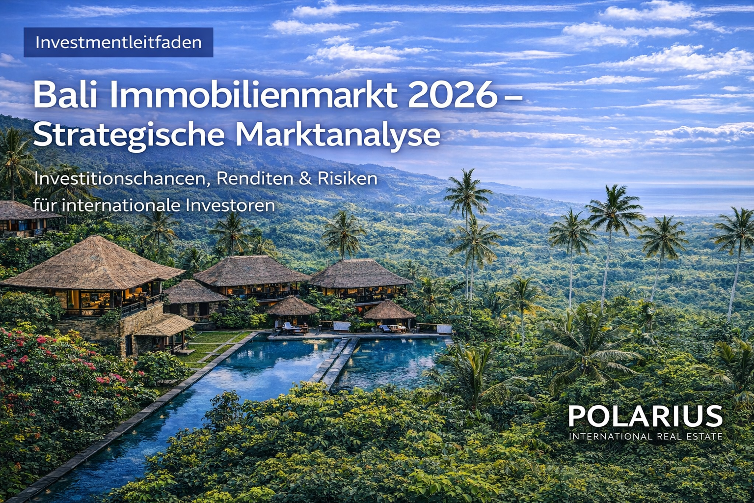 Luxusvillen und tropische Landschaft auf Bali als Illustration der Einblicke in den Immobilienmarkt auf Bali 2026 für internationale Käufer