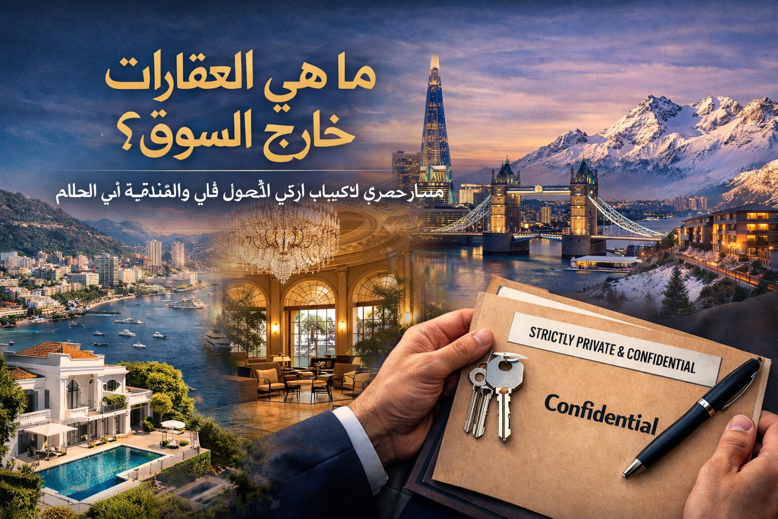 منظر جوي لسان جان كاب فيرات على الريفييرا الفرنسية، يظهر شبه الجزيرة المحاطة بالبحر الأبيض المتوسط مع فلل فاخرة ويخوت، ويعكس مفهوم العقارات خارج السوق.